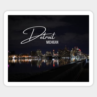 Downtown Detroit skyline at night / Detroit river photography at night Sticker